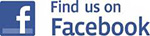 Facebook logo with verbiage "Find us on Facebook"