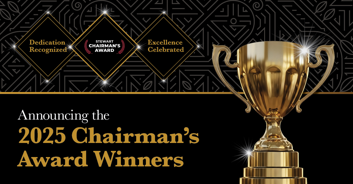 Alt text: "2025 Chairman's Award Winners announcement. A gold trophy shines against a black geometric background, symbolizing recognition and excellence."