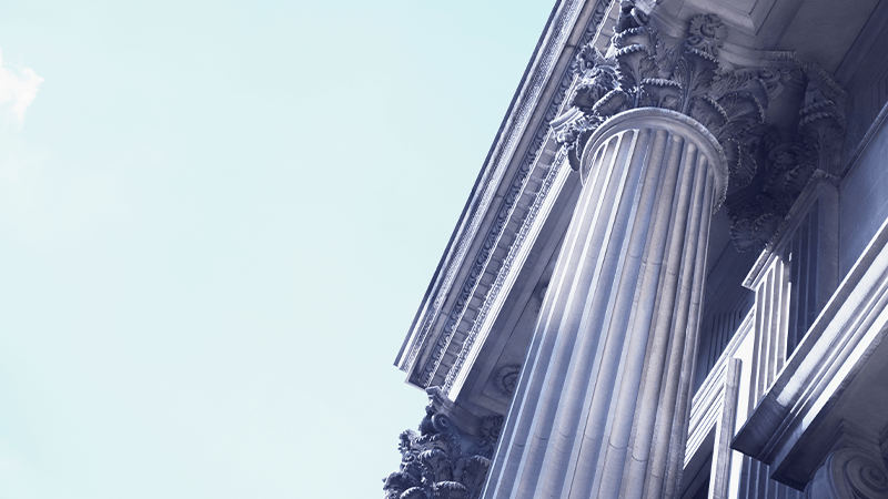 Image Column and facia of marble court building exterior.