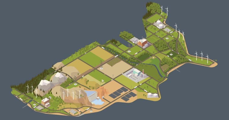 Different renewable energy types across a US map