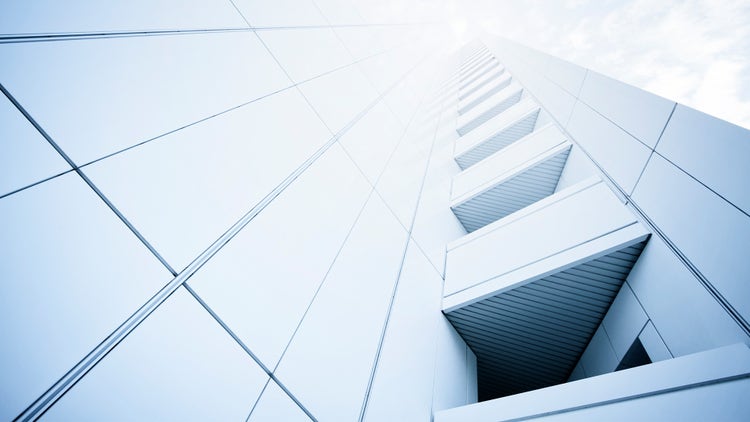 Modern building highlighted by sunlight