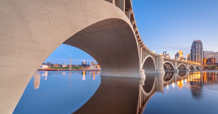 Minnesota Third Avenue Bridge over the Mississippi River at twilight