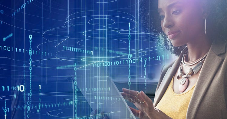 African American business woman uses tablet to engage digitally