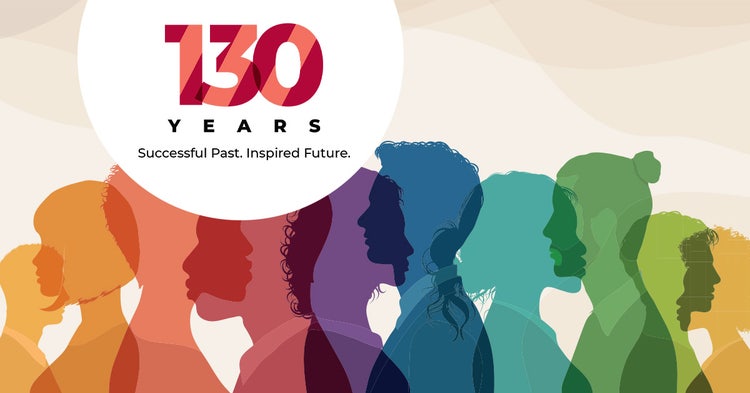 Colorful silhouettes of business professionals makes a diverse crowd.